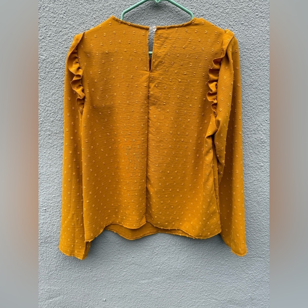 Mustard Blouse with Ruffle Details, Size Large - Picture 3 of 3